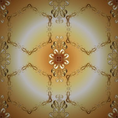 Kraliyet retro bej ve sarı renkler. Vintage kartı, kroki, ambalaj, Tekstil için tasarım. Altın şablonu. Seamless modeli altın öğeleri. Vektör çizim. Çiçek klasik doku.