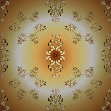 Noel, kar tanesi, yeni yıl 2019. Altın elementlerle bej ve sarı renklerde kusursuz klasik desen.