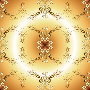 Seamless altın modeli. Bej ve sarı renkleri altın elemanları ile. Çiçek desenli altın metal. Vektör altın çiçek süsleme brokar Tekstil ve cam desen.