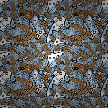 Güzel kumaş deseni. Dikişsiz desen baskı. Düz öğeleri. Doodles'ın kahverengi, siyah ve mavi renkler. Vektör. Tasarım.