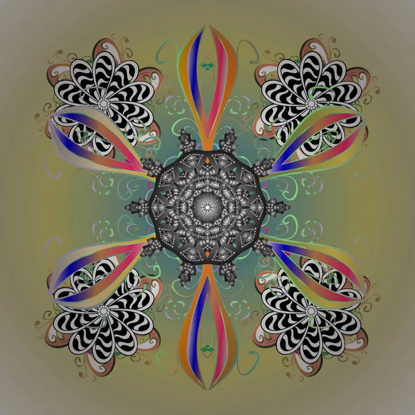 Vektör kar taneleri arka planı. Kar tanesi rengarenk desen. Soyut kar taneleri arkaplanda izole edilmiş düz dizayn. Vektör çizimi. Kar taneleri deseni.