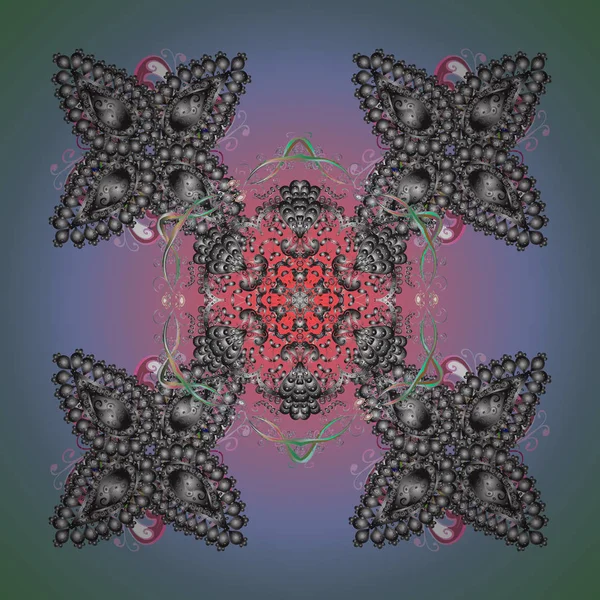 Kar tanesi rengarenk desen. Vektör çizimi. Soyut kar taneleri arkaplanda izole edilmiş düz dizayn. Vektör kar taneleri arka planı. Kar taneleri deseni.