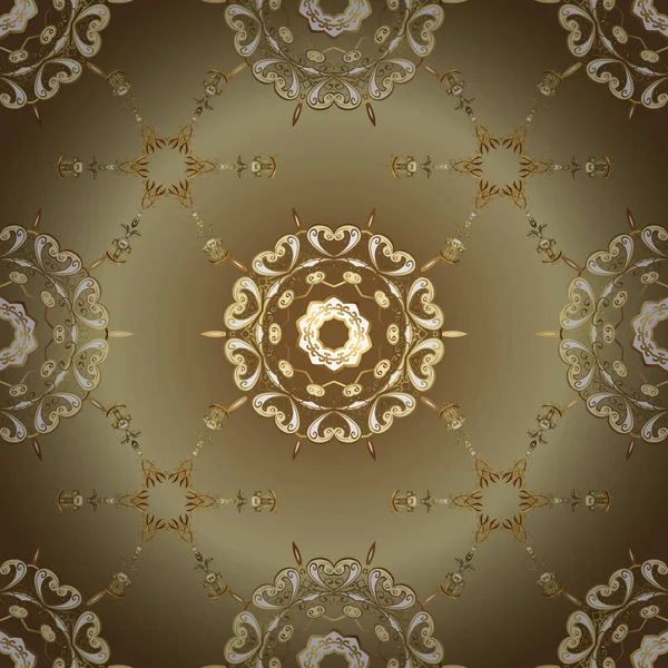 Bej ve kahverengi renkleri altın elemanları ile altın izi. Vektör şark süsleme. Geleneksel klasik altın desen. Barok tarzında sorunsuz şark süsleme.