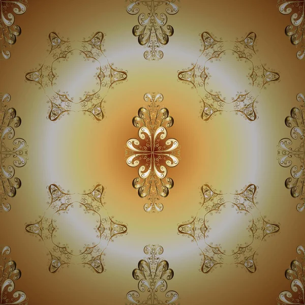 Noel, kar tanesi, yeni yıl 2019. Altın elementlerle bej ve sarı renklerde kusursuz klasik desen.