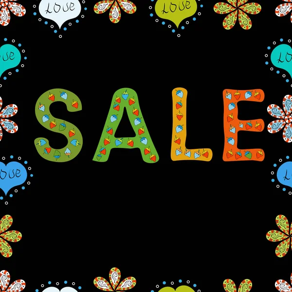Summer background. Vector. Promotion offer with nice decoration in orange, green and black colors. Sale banner template with cute elements in colorful background. Card for shoping. Seamless pattern.