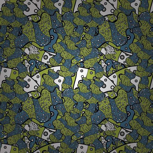 Kağıt ambalaj için karalamalar desen. Siyah, mavi ve yeşil renkler. Vektör çizim. Seamless modeli güzel arka plan.