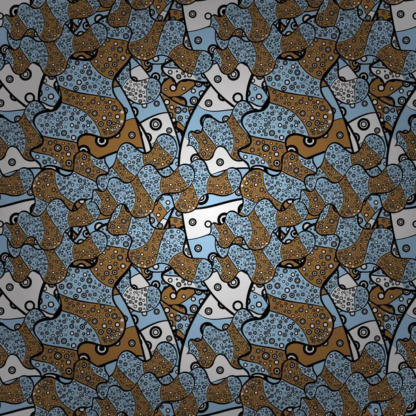 Güzel kumaş deseni. Dikişsiz desen baskı. Düz öğeleri. Doodles'ın kahverengi, siyah ve mavi renkler. Vektör. Tasarım.