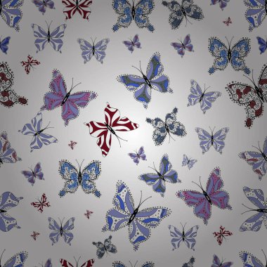 Suluboya soyut parlak desen kelebek kanatları, retro renkleri. Beyaz, mavi ve siyah renklerde resimler. Kumaş, tekstil, baskı ve davet için arka plan.
