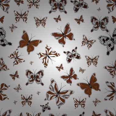 Mükemmel arka plan tasarımı kumaş, kağıt, sarmalayıcıları ve kroki için. Sorunsuz. Kelebek desenli kahverengi, siyah ve beyazlar. Vektör.