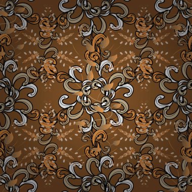 Suluboya, elle çizilmiş. Vektör çizim. Sorunsuz arka plan deseni. Kır çiçekleri yaprakları kahverengi, siyah ve bej renkler ile.