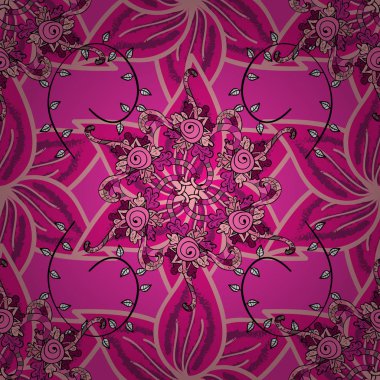 Renkli Bahar Temalı Kusursuz Arkaplan. Vektör illüstrasyonunda kusursuz çiçek deseni. Süslü kumaş deseni. Düz Çiçek Elementleri Tasarımı.