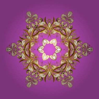 Vektör altın kar tanesi kış yeni yıl çerçeve. Pembe arka plan.