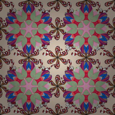 Yaz tema Dikişsiz desen arka plan rengi. Düz çiçek öğeleri tasarım. Sorunsuz çiçek desenli vektör çizim içinde. Tarafsız, pembe ve bej renkler çiçekler.