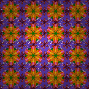 Turuncu, mor ve yeşil renkler. Çiçekli tebrik kartı. Çiçek arka plan. Suluboya çiçek buketi. Doğum günü kartı veya düğün davetiyesi. Vektör çizim.