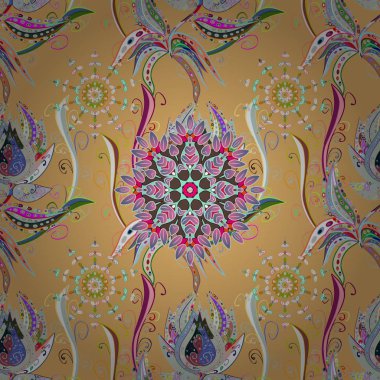 Hint süsleme. Vektör çizim. Bej, gri ve mavi renkler. Renkli süs sınır. Seamless modeli. Çiçek kroki.