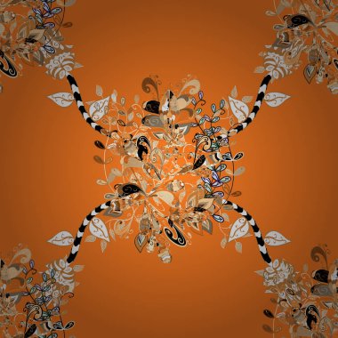 Asya tekstil turuncu, bej ve beyaz renkler tarzında. Suluboya çiçekli çiçekli seamless modeli. Vektör çizim.