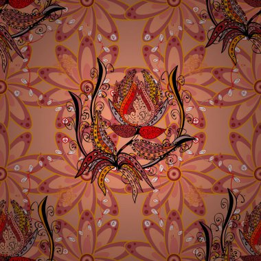 Vektör düz çiçek seamless modeli. Kağıt, tebrik kartları, poster ve başlık sayfası kaydırma hediye tasarım tasarım. Pembe, turuncu ve nötr renkler çiçekler.