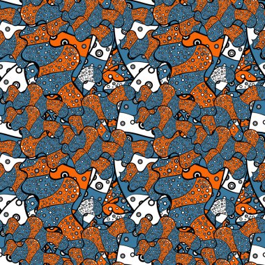 Arka plan doku, kroki, Tema mavi, turuncu ve siyah renklerde. Kabile sanat Yazdır antika arka plan. Soyut etnik vektör seamless modeli.