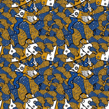 Mavi, siyah ve sarı renkler. İhale kumaş deseni. Vektör. Kesintisiz ilginç arka plan. Karalamalar desen.