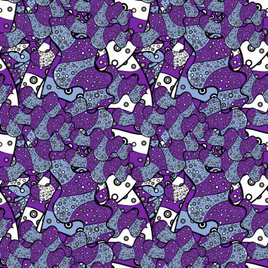 Dikişsiz güzel kumaş desen. Doodles'ın şirin desen. O-ebilmek var olmak kroki üzerinde kullanılan, kupa baskı, Bebek giyim, kutuları vb kaydırma. Vektör - hisse senedi. Güzel arka plan. Violet, siyah ve mavi renkler.