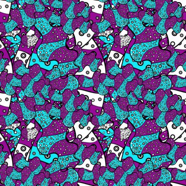 Kibarca, mor, siyah ve mavi renkler üzerinde karalamalar. Soyut sorunsuz vektör desen elle çizilmiş çiçek öğeleri.