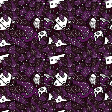 Sorunsuz dekoratif arka plan. Siyah, mor ve kahverengi renkleri. Vektör çizim. Karalamalar. Kartları, davetiyeler, tarihi kartları ve daha birçok kaydetmek için kullanılan.