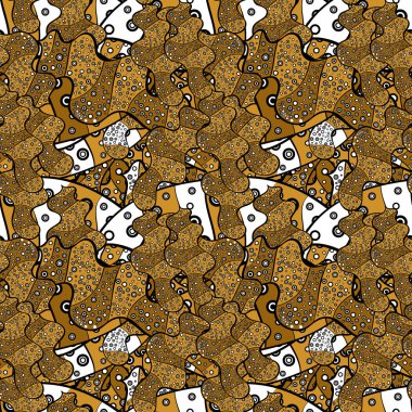 Renkli desen. Dikişsiz düz sarı, siyah ve kahverengi renk arka plan üzerinde soyut karalamalar ile tasarım. Vektör çizim.