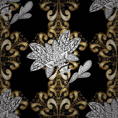 Siyah, beyaz ve kahverengi renkleri altın elemanları ile altın izi. Seamless klasik altın modeli. Vektör geleneksel şark süsleme.