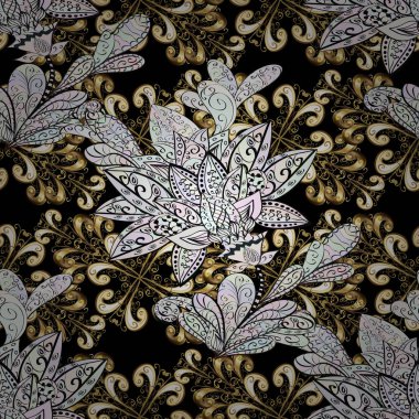 Klasik vintage arka plan. Geleneksel şark süsleme. Siyah, tarafsız ve gri renkleri altın elemanları ile altın izi. Klasik vektör altın Dikişsiz desen.