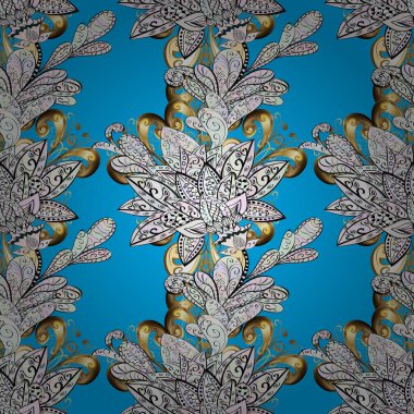 Mavi, tarafsız ve gri renkleri altın elemanları ile altın izi. Mavi, tarafsız ve gri renkleri altın elemanları ile süs vintage desen. Noel, kar tanesi, yeni yıl.