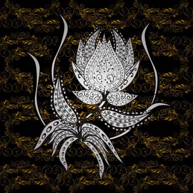 El çekilmiş dekoratif çerçeve, albüm kapağı, davetiye, tebrik kartı, vintage Art deco tarzında. Vektör soyut çiçek çelenk altın doodle fantezi yaprak ve çiçek bir siyah arka plan üzerine.