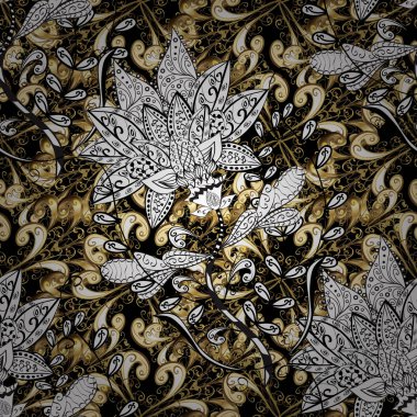 Kroki Barok, Şam. Siyah, beyaz ve bej renkleri altın öğelerinde. Çiçek desenli. Şık grafik desen. Sorunsuz vektör arka plan.