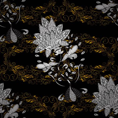 Oryantal vektör klasik siyah, beyaz ve kahverengi ve altın desen beyaz karalamalar ile. Sorunsuz arka plan.