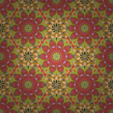 Şirin tekstil vektör çiçek çizimde. Pembe, sarı ve yeşil renkler etnik çiçekli zarafet seamless modeli.