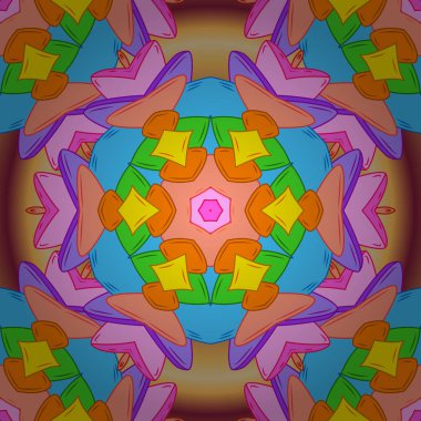 Doodles'ın turuncu, mavi ve pembe renkler. Dikişsiz güzel kumaş desen. Vektör.