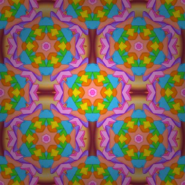 Kesintisiz ilginç arka plan. Turuncu, mavi ve pembe renkler. Vektör. İhale kumaş deseni. Karalamalar desen.