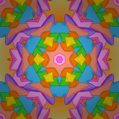 Dikişsiz desen arka şirin plan. Turuncu, sarı ve mavi renkler. Vektör çizim. Tasarım ve hediye paketleme kağıt, tebrik kartları, afiş ve Posterler Tasarım. Karalamalar desen.