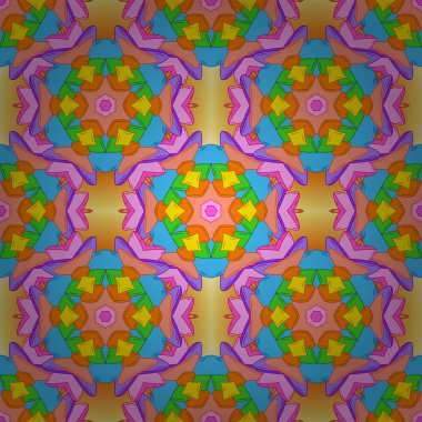 Soyut etnik vektör seamless modeli. Arka plan doku, kroki, Tema turuncu, mavi ve sarı renklerde. Kabile sanat baskı, antika arka plan.