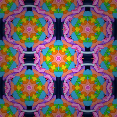 Dikişsiz güzel kumaş desen. Vektör. Doodles'ın turuncu, mavi ve pembe renkler.