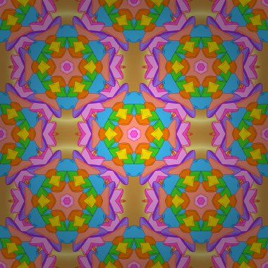 Düz öğeleri. Dikişsiz desen baskı. Tasarım. Doodles'ın turuncu, mavi ve sarı renkler. Vektör. Güzel kumaş deseni.