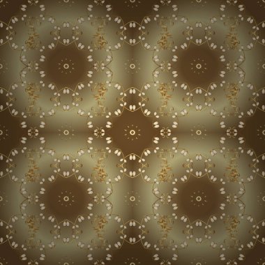 Seamless modeli altın öğeleri. Çiçek klasik doku. Vektör çizim. Vintage kartı, kroki, ambalaj, tekstil için tasarım. Altın şablonu. Kahverengi ve nötr renkler üzerinde Kraliyet retro.