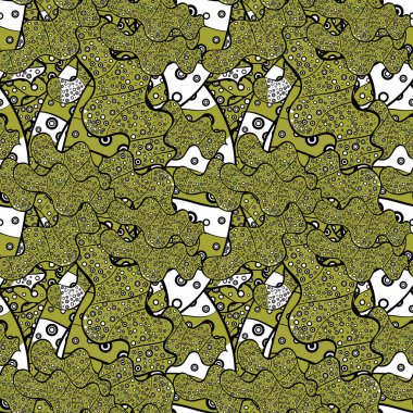 Dikişsiz desen zarif Dekoratif süsleme moda için baskı, karalama defteri, ambalaj kağıdı, kroki. Sarı, beyaz ve siyah renkler vektör çizim resimleri.