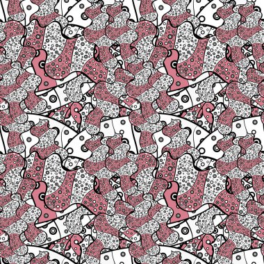 Resimde. Pembe, siyah ve nötr renkler üzerinde karalamalar. Vektör doku. Güzel kumaş arka plan.