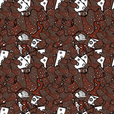 Tasarım ve hediye paketleme kağıt, tebrik kartları, afiş ve Posterler Tasarım. Doodles'ın kahverengi, siyah ve beyaz renkler. Moda kumaş deseni. Vektör. Dikişsiz desen baskı.