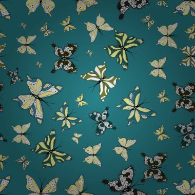 Vektör kelebekler desen. Sketchs, web sayfası arka planlar, yüzey dokuları, tekstil için mükemmel. Arka plan sorunsuz. Sarı, beyaz ve mavi renkleri witg tropikal kelebek resimleri.