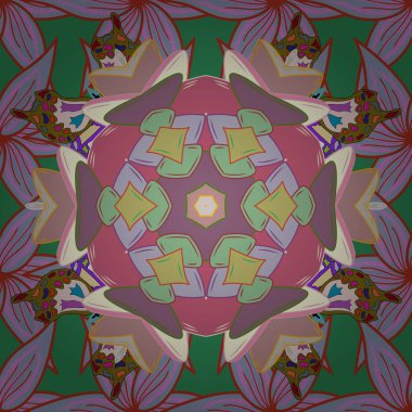 Sevimli çiçek desenli Tomurcuklu çiçekli. Tekstil, kumaş üzerine baskı için kroki. Vintage retro tarzı. Vektör. Sorunsuz arka plan. Vektör çizim.