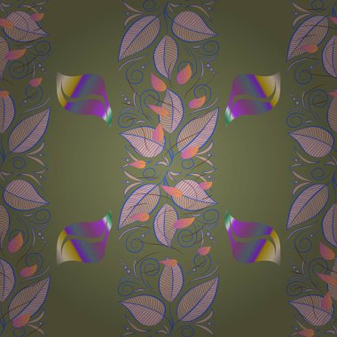 Düz Çiçek Elementleri Tasarımı. Renkli Bahar Temalı Kusursuz Arkaplan. Güzel kumaş deseni. Vektör illüstrasyonunda kusursuz çiçek deseni.