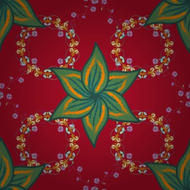 Vektör çizim. Çiçekli ihale seamless modeli. Kırmızı, yeşil ve turuncu renkler nazik, Bahar çiçek. Vintage tarzı vektör çiçek Çizim.