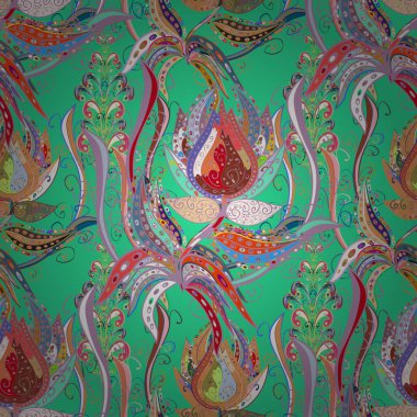 Tekstil, kumaş, kapakları, sketchs, çiçek tatlı sorunsuz arka plan yazdırma, şal, scrapbooking, kapitone, Dekupaj. Küçük yeşil, tarafsız ve turuncu çiçekler çok vintage feedsack desen.