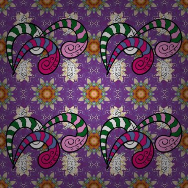 Şirin karalamalar çiçekler ile sorunsuz çiçek desenli. El topluluğu çiçek ve bitki çizilmiş. Kroki tarzı mor, mavi ve siyah renk. Vektör çizim. Vektör çizim.